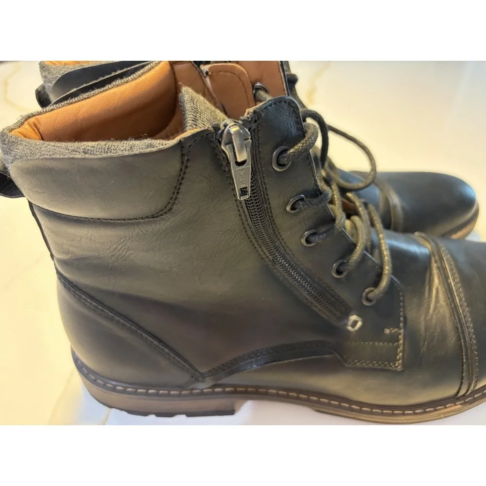 Madden Black Combat Cap Toe Lace-Up Ankle Boots Side Zip Men's Size 13